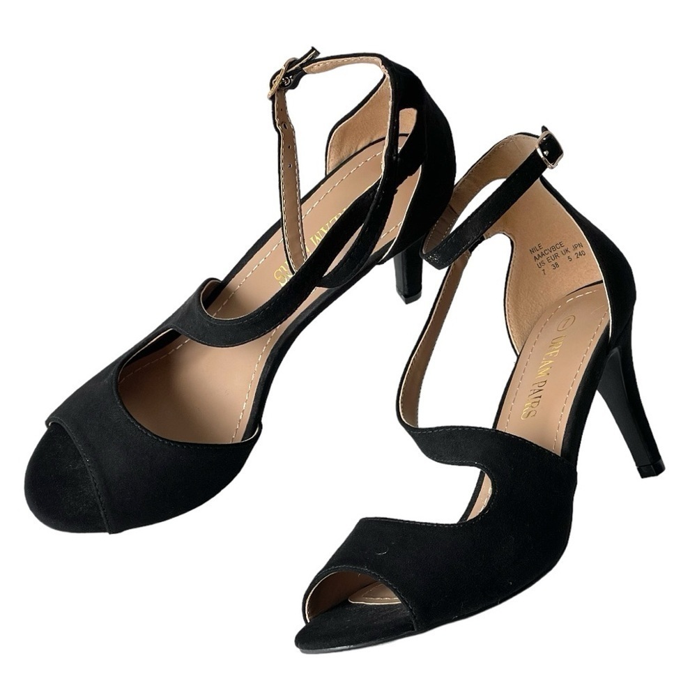 Dream Pairs Black Suede Heels Strappy Sandals Formal Bridal Prom Dress Heels, 7